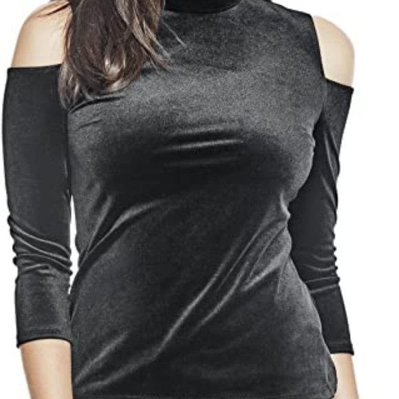 GUESS Velvet Mockneck Cold Shoulder Top - Picture 3 of 3